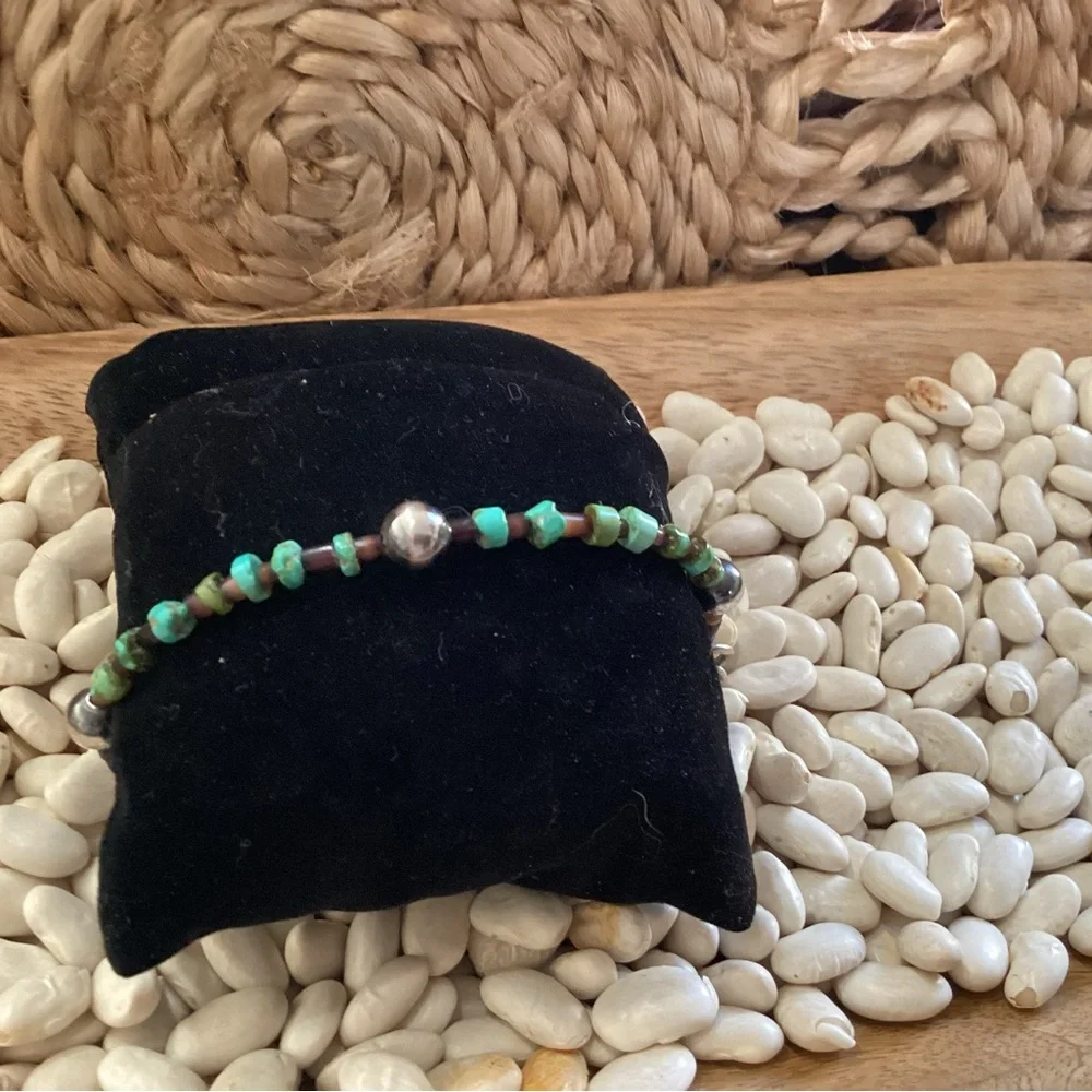 Turquoise and Sterling Silver Beaded Bracelet - Picture 2 of 5